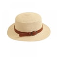 thumbnail image 1 of Aosijia Kids Girls Boys Straw Hat Leather Belt Decoration Wide Brim Hat Braid Summer Sun Visor Hat with Lanyard for Beach Travel, 1 of 4