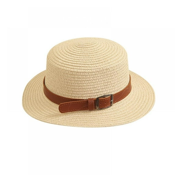 Aosijia Kids Girls Boys Straw Hat Leather Belt Decoration Wide Brim Hat Braid Summer Sun Visor Hat with Lanyard for Beach Travel