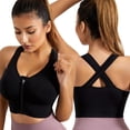 thumbnail image 1 of Aosijia Ladies Zipper Front Push-up Bra Gathered Yoga Underwear Fitness Running Sports Athletic Bra Black 2XL, 1 of 8