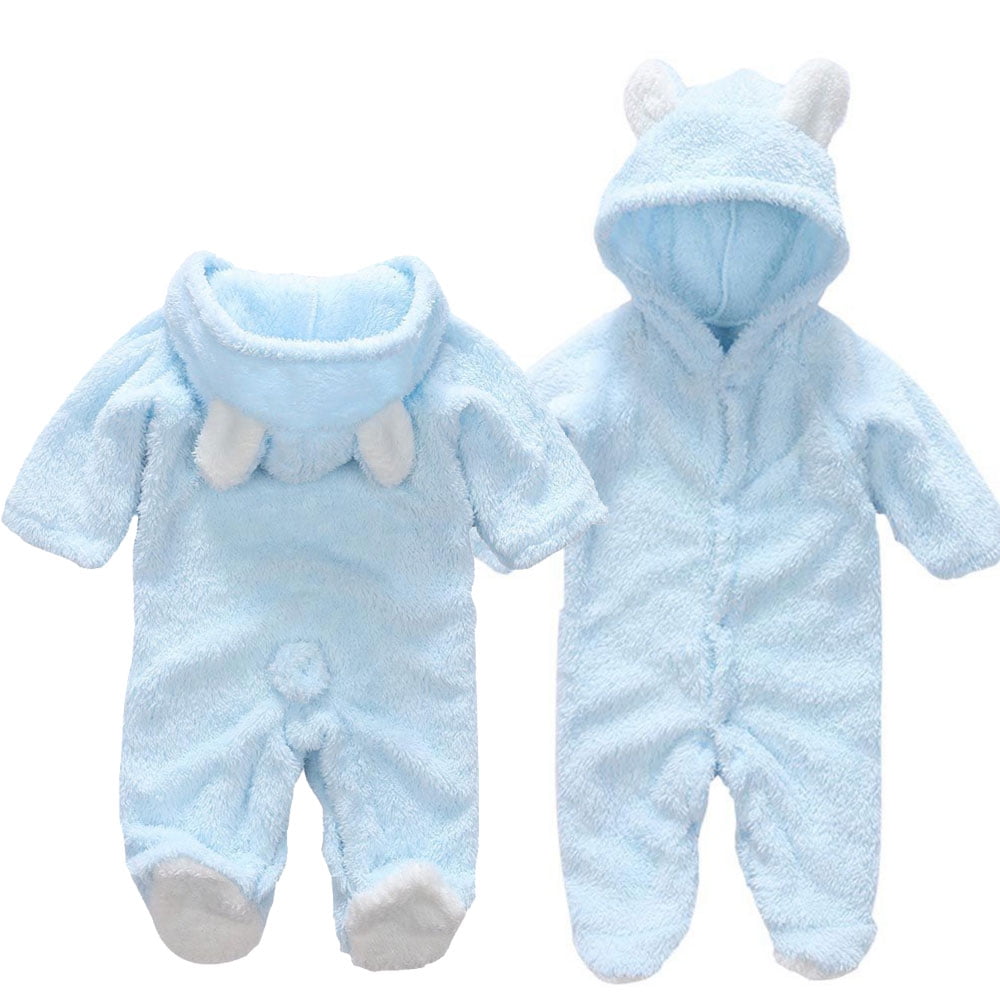 Aosijia Newborn Baby Infant Fleece Jumpsuit Hooded Romper Boy Girl Coat