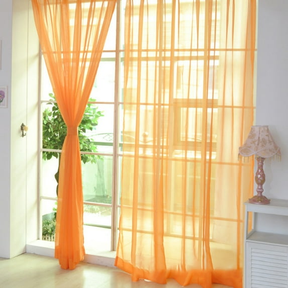 Aosijia Tulle Curtain Wedding Glass Screen Transparent Window Screen Curtain Solid Color for Kitchen Living Room 39.37 x 78.74 Inch 2 Pcs/Set Orange