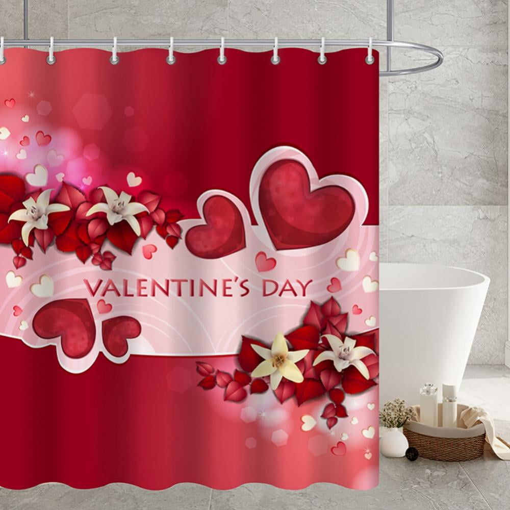Aosijia Valentine's Day Bathroom Shower Curtain, Red Heart Shaped