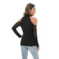 thumbnail image 1 of Aosijia Womens Ladies Slim Long Sleeves Tops Knitting Lace Pullovers Turtle Neck Splicing Casual Shirts Black S, 1 of 11