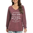 thumbnail image 1 of Aosijia Womens Tops V-neck Raglan Long Sleeve Letter Print Top Pullover Loose Casual T-Shirt Tunic Blouse, 1 of 7
