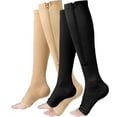 thumbnail image 1 of Aosijia Zipper Compression Socks 2 Pairs Calf Knee High Open Toe Compression Stocking for Edema Swollen Nurses Pregnancy Recovery M, 1 of 13