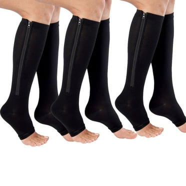 Aosijia Zipper Compression Socks 3 Pack Zip Up Circulation Pressure Stockings Zipper Knee High for Support Reduce Swelling and Better Circulation for Men Women Black S/M