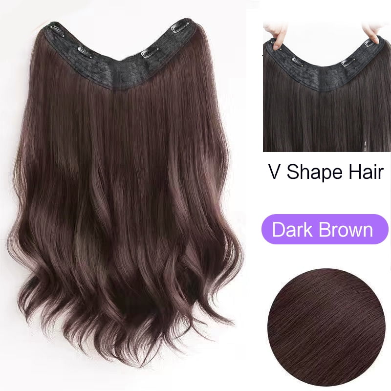 Aosiwig Synthetic Long Hair Extension Clip In Hair One Piece V-shaped Wavy Straight Black Natural Fake Hairpiece For Women