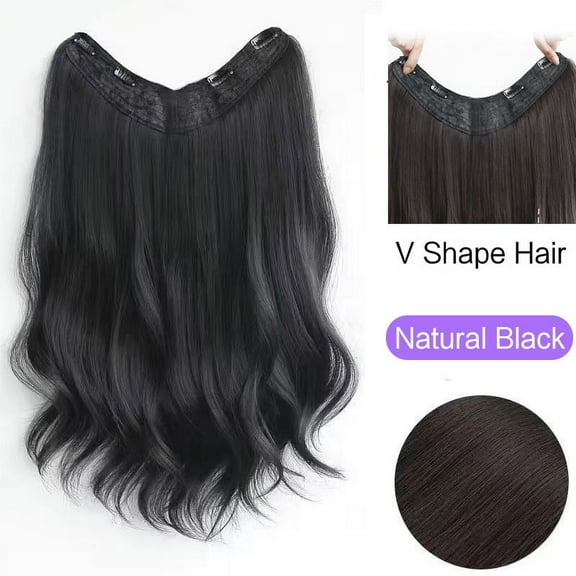 Aosiwig Synthetic Long Hair Extension Clip In Hair One Piece V-shaped Wavy Straight Black Natural Fake Hairpiece For Women