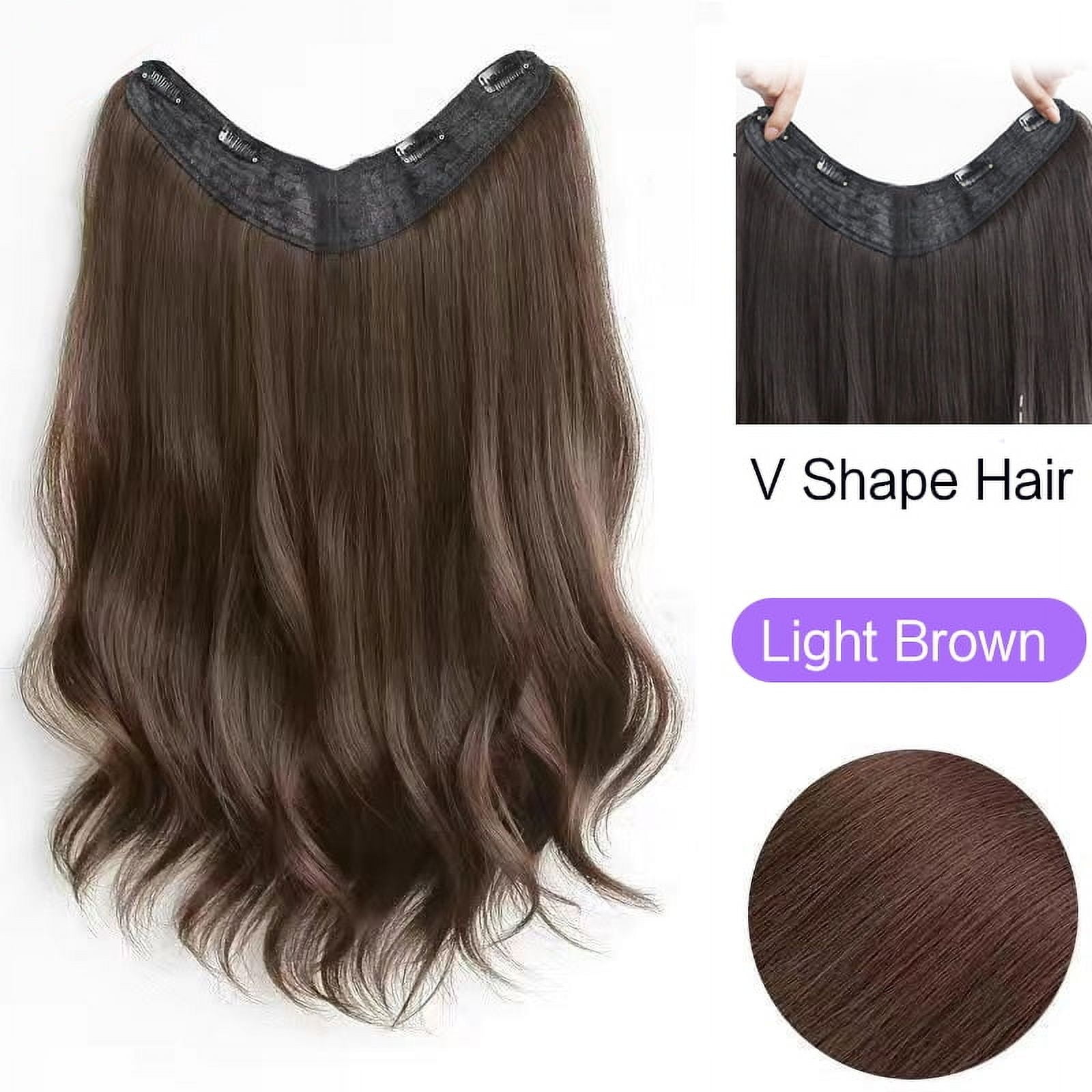 Aosiwig Synthetic Long Hair Extension Clip In Hair One Piece V-shaped Wavy Straight Black Natural Fake Hairpiece For Women