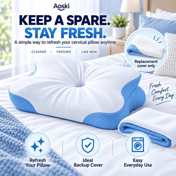 Aoski Replacement Pillow Cover for Cervical Memory Foam Pillow, Removable Washable Pillowcase with Breathable Mesh Fabric, Soft Comfortable Pillow Protector Cover Only