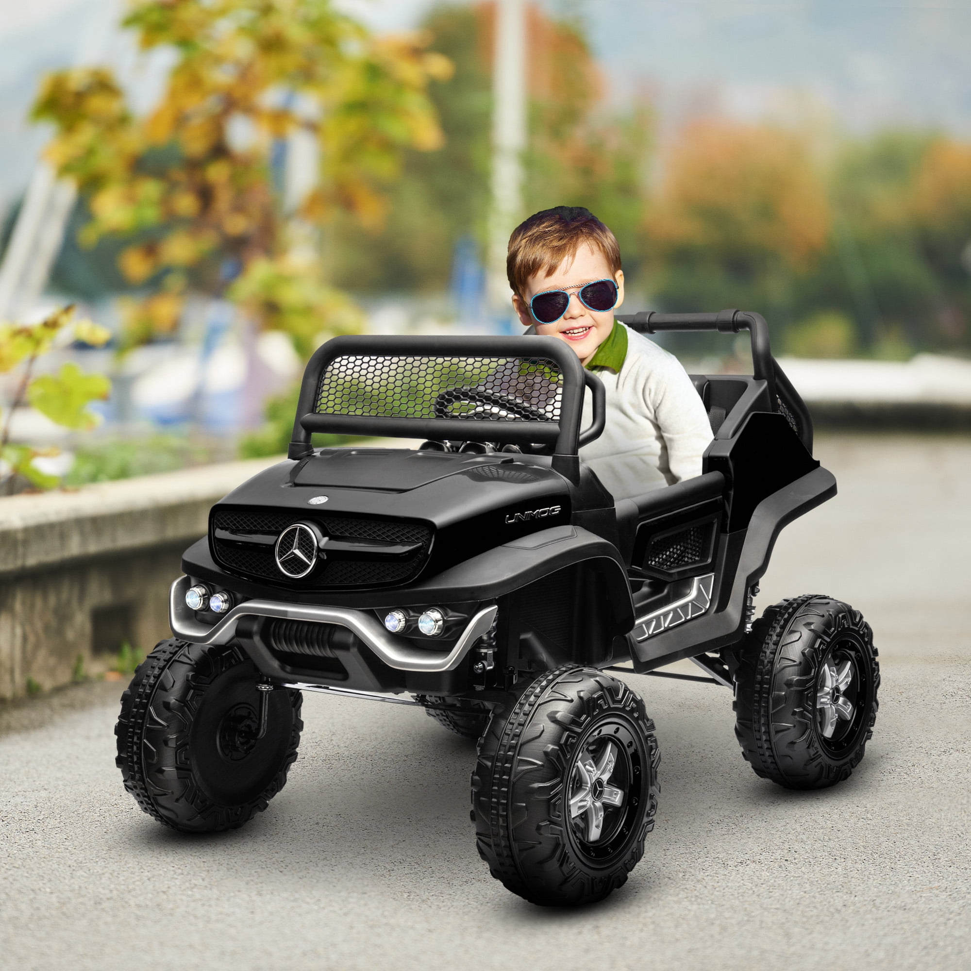 Black 12V Mercedes-Benz Unimog Ride-On Truck with Remote Control