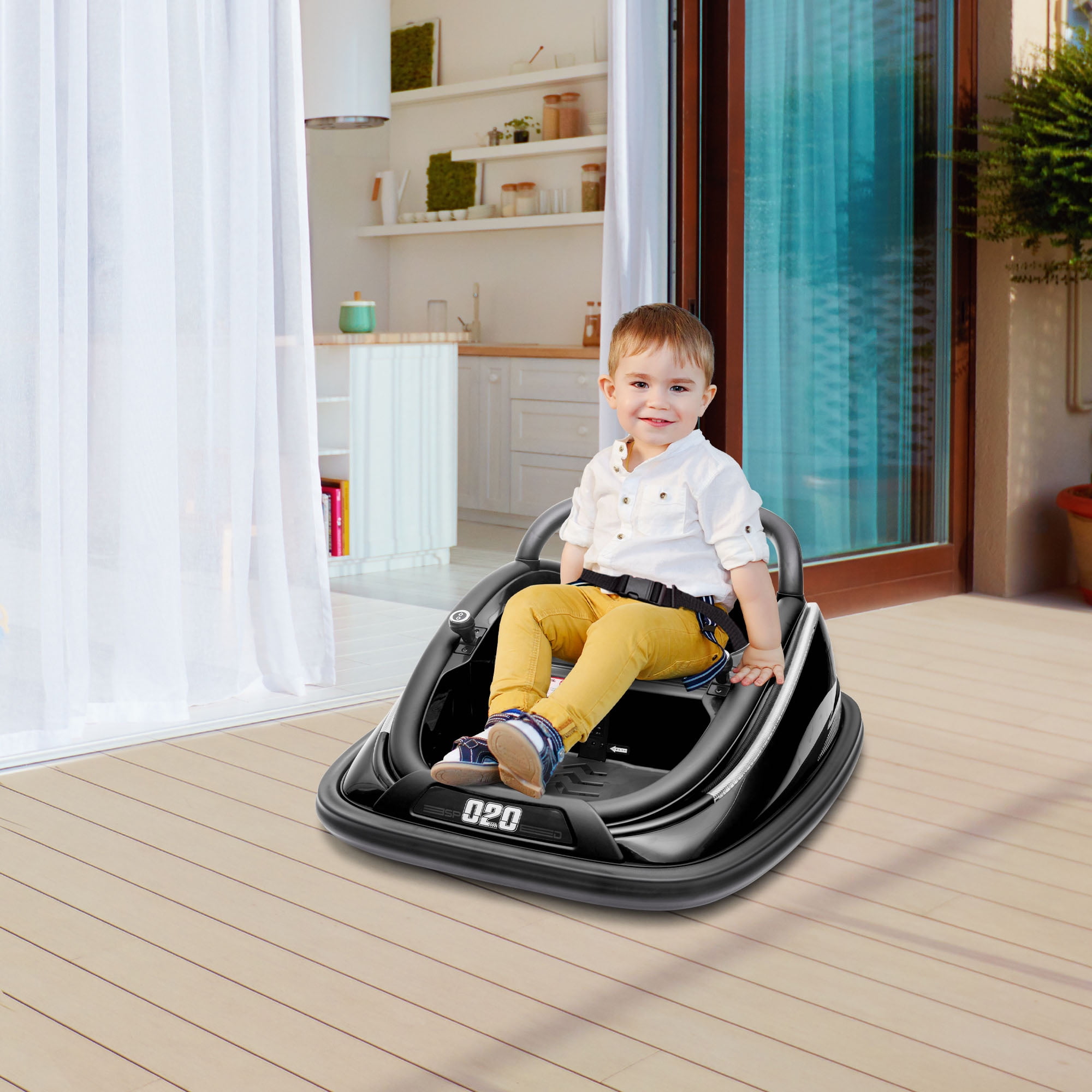 Black 12V Kids Electric Bumper Car with LED Lights