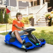 Aosom 12V Electric Go Kart, 5 MPH Drifting Car for Kids Outdoor Ride on Toy with Slow Start, Music, Colorful Lights, for 8-12 Years Old, Blue