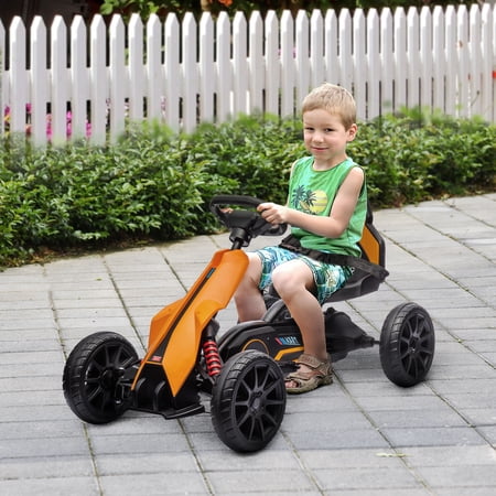 Aosom 12V Electric Go Kart for Kids, Outdoor Ride-On Toy with Forward Backward Drive & Adjustable Speed, Gift for Child 3-8 Years Old, Orange