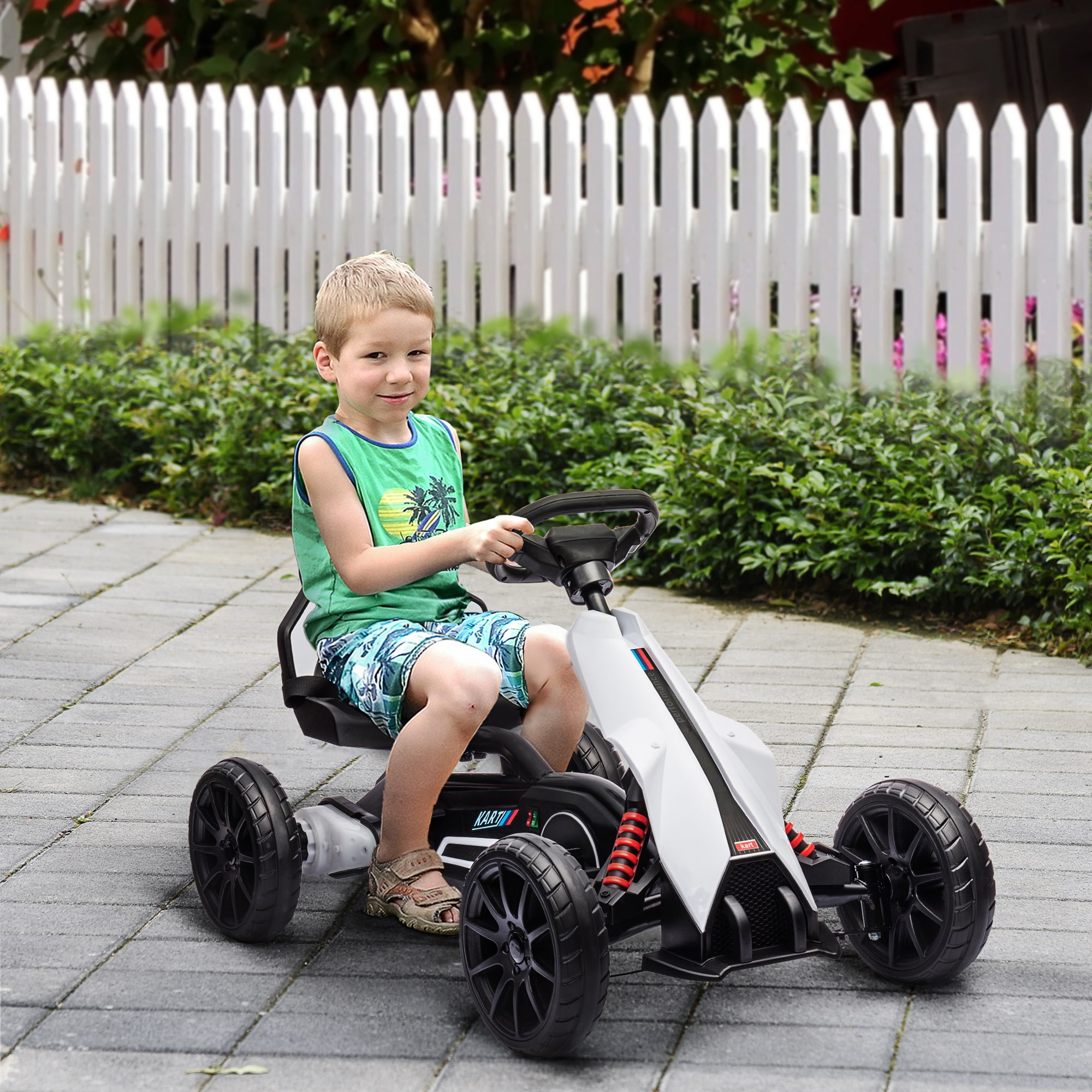 White 12V Electric Go-Kart with Adjustable Speed
