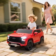 Aosom 12V Licensed Chevrolet Tahoe Electric Ride On Car Toy for Toddler Kid w/ Parent Remote Control, LED Lights, USB Music, Red