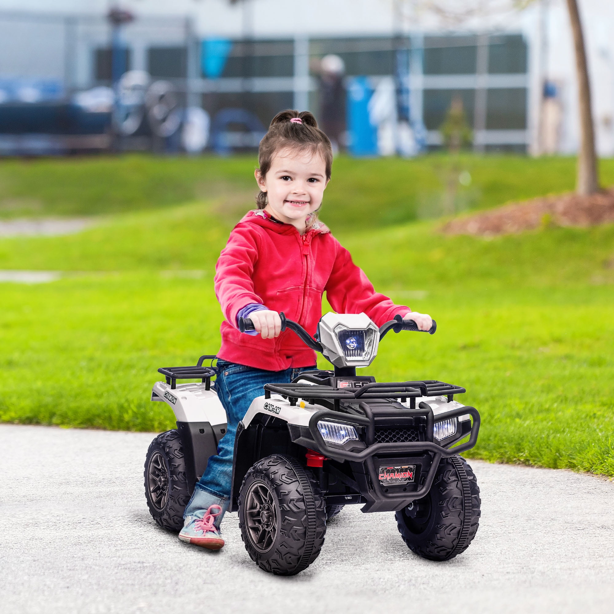 12V White Kids ATV Quad with Wear-Resistant Tread