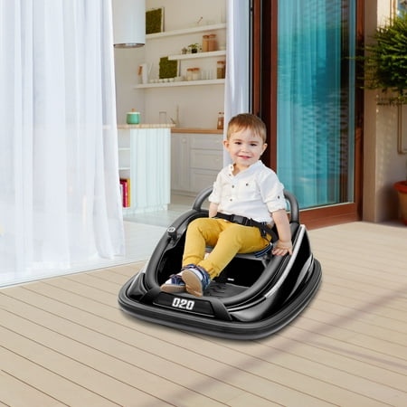 Aosom 12V Kids Bumper Car, 360° Rotation Electric Ride On Car, Twins Motor w/ Parent Remote Control, Safety Belt, LED Lights, Black