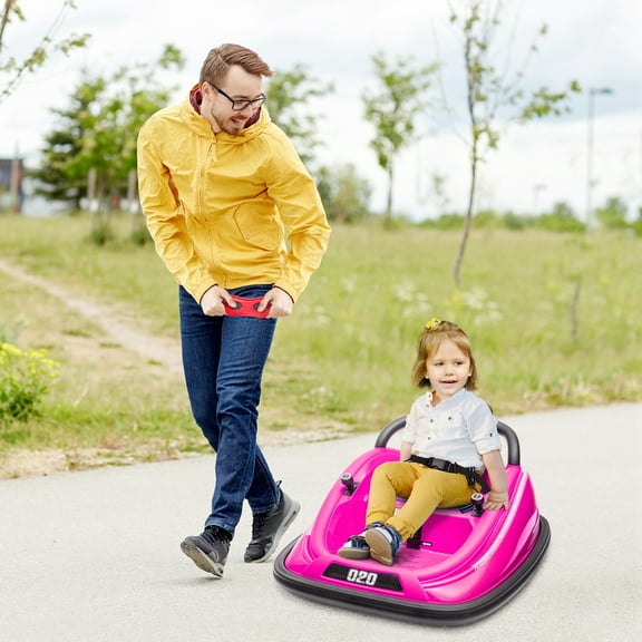 Aosom 12V Kids Bumper Car, 360° Rotation Electric Ride On Car, Twins Motor w/ Parent Remote Control, Safety Belt, LED Lights, Pink