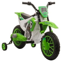 Aosom 12V Kids Motorcycle Dirt Bike Electric Battery-Powered Ride-On Toy Off-road Street Bike with Charging Battery, Training Wheels Green