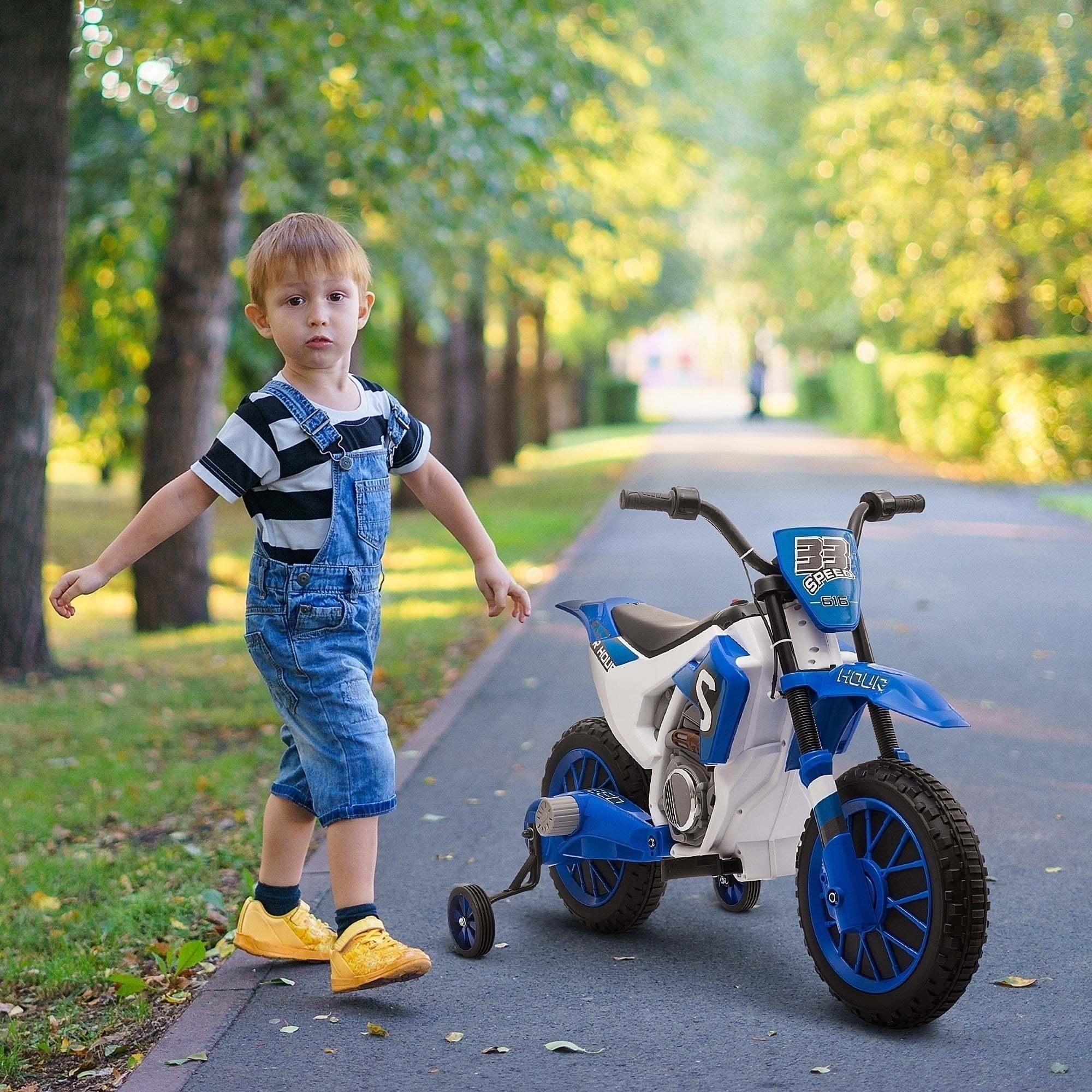Blue 12V Kids Electric Dirt Bike with Training Wheels