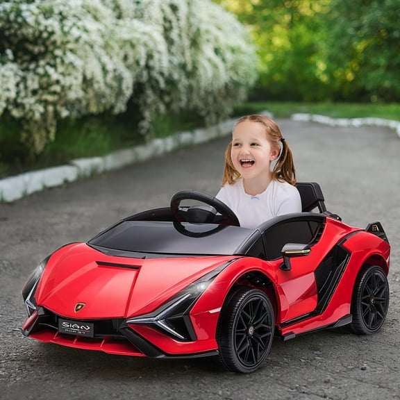 Aosom 12V Ride on Car, Lamborghini SIAN Licensed Battery Powered Electric Car for Kids with Remote Control, Horn, Music, & Headlights, Red