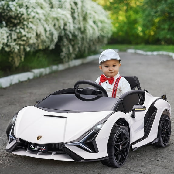 Aosom 12V Ride on Car, Lamborghini SIAN Licensed Battery Powered Electric Car for Kids with Remote Control, Horn, Music, & Headlights, White