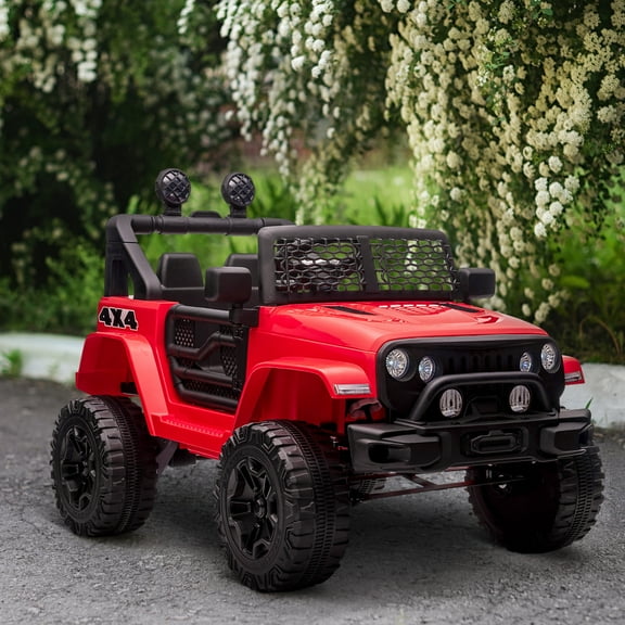 Aosom 12V Kids Ride On Truck with Parent Remote Control, Battery Powered Electric Car with Spring Suspension, Adjustable Speed, LED Lights and Horn, Red