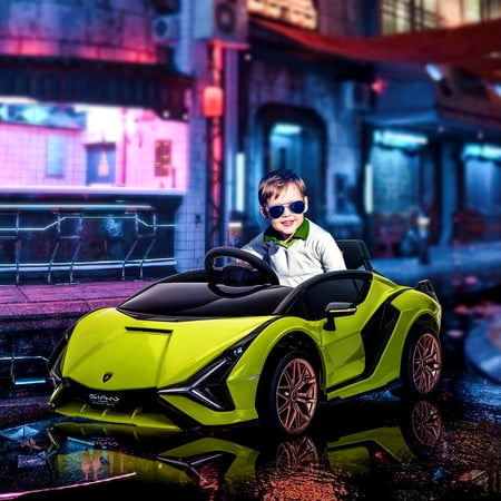 Aosom 12V Ride on Car, Lamborghini SIAN Licensed Battery Powered Electric Car for Kids with Remote Control, Horn, Music, & Headlights, Green
