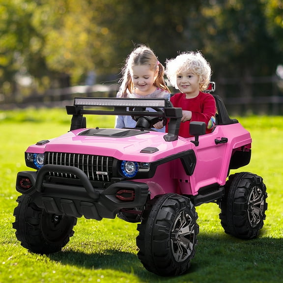 Aosom 12V Ride-on Truck with Remote Control, 2-Seater Battery-Operated Electric Car for Kids with Music, Pink