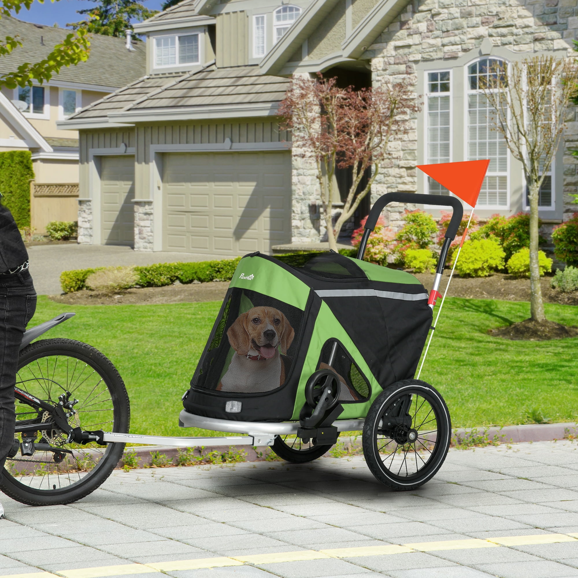 Green Foldable Dog Bike Trailer with Aluminum Frame