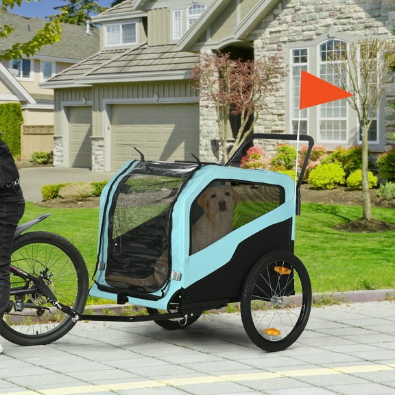 Aosom 2-in-1 Dog Bike Trailer Pet Stroller Carrier for Large Dogs, Blue