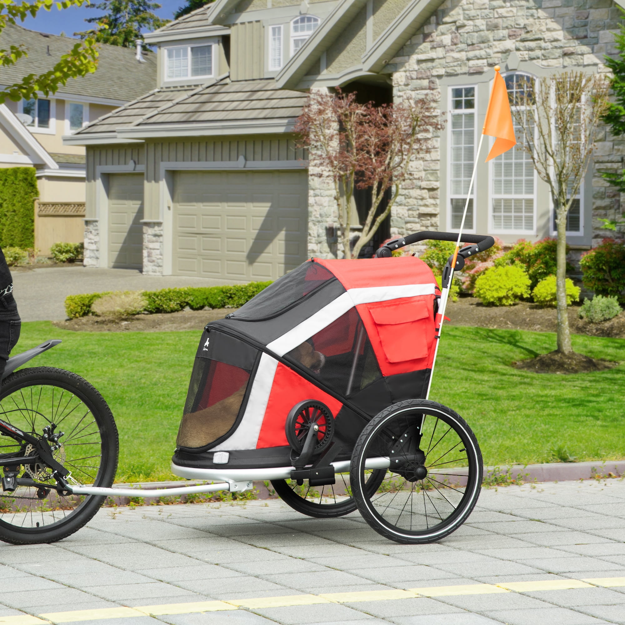 Aosom 2in1 Folding Pet Bike Trailer for Small Dogs, RoadVisibility