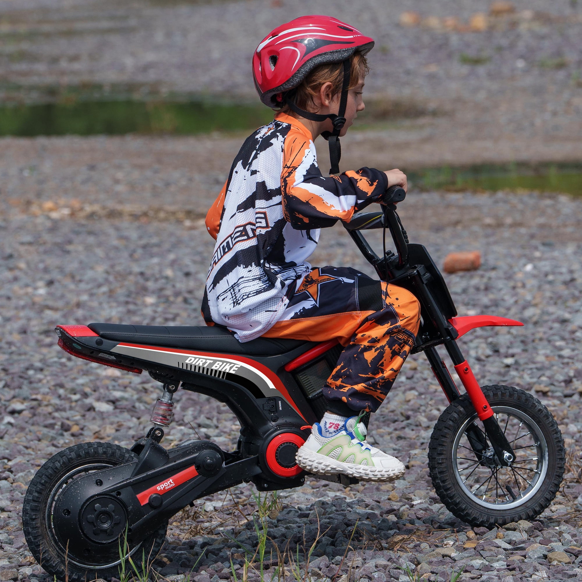 24V Red Electric Dirt Bike with Steel Frame