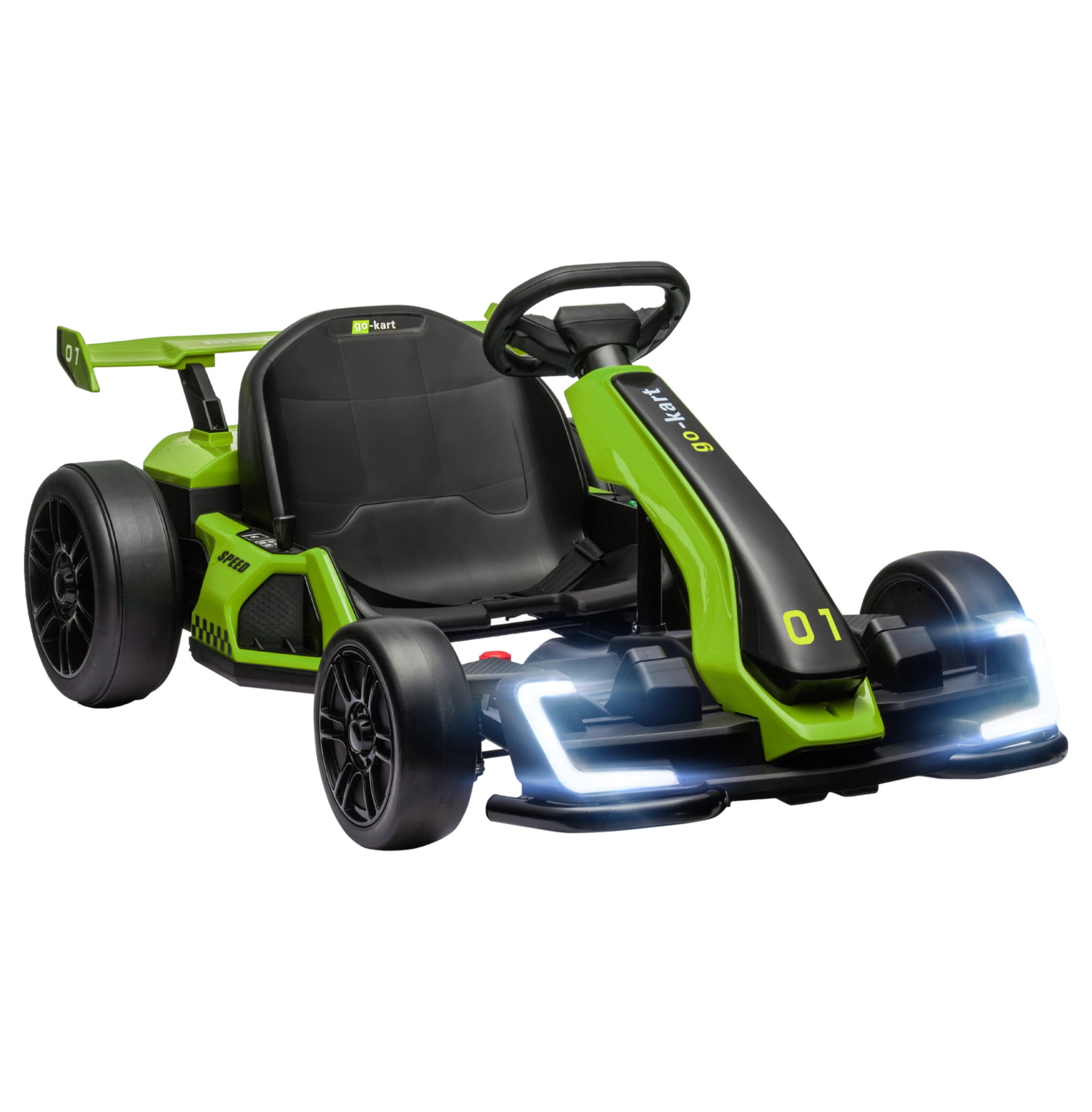 Aosom 24V 7.5 MPH Electric Go Kart with Adjustable Seat, Drifting Car Battery Powered Ride on Toy Outdoor with Slow Start, Button Start, Music, Honking Horn, Lights, for 6-12 Years Old, Green