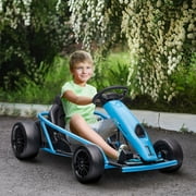 Aosom 24V 8.1 MPH Drifting Electric Go Kart with Slow Start, Music, Horn, Safety Belt for 8-12 Years, Blue