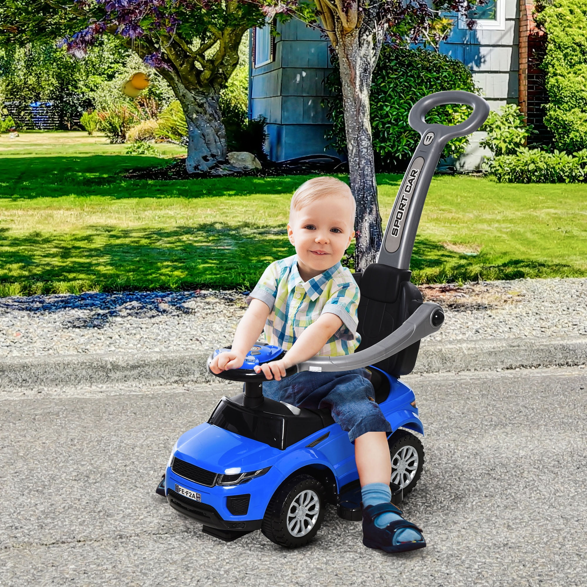 Aosom Blue 3-in-1 Toddler Push Car Stroller with Music and Lights