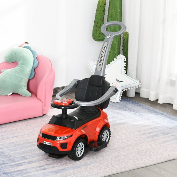 Aosom 3 In 1 Push Cars for Toddlers Kid Ride on Push Car Stroller Sliding Car with Horn Music Light Secure Bar Ride on Toy for Years Old Red
