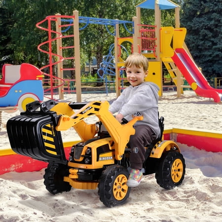 Aosom 6V Electric Kids Ride On Toy Digger Construction Excavator Tractor Vehicle Digger Toy Moving Forward Backward