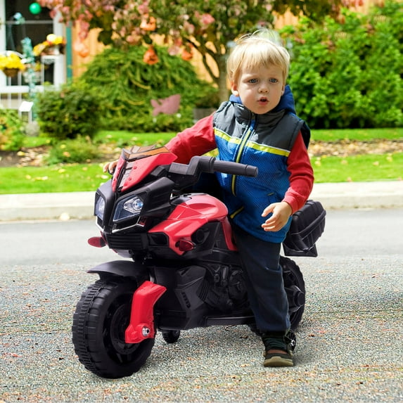 Aosom 6V Electric Motorcycle for Kids, Dirt Bike, Battery-Powered Ride-On Toy Off-Road Street Bike with Pedal, Headlights, and Training Wheels, Red