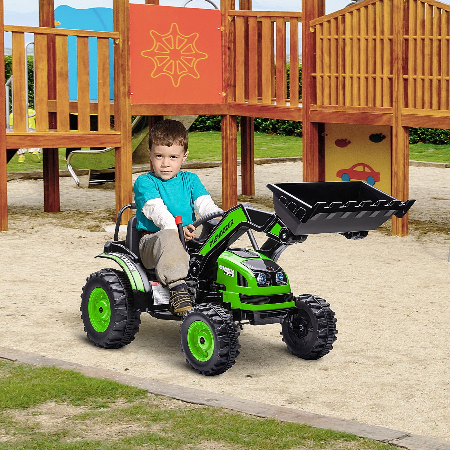 Green 6V Kids Ride-On Tractor with Adjustable Bucket