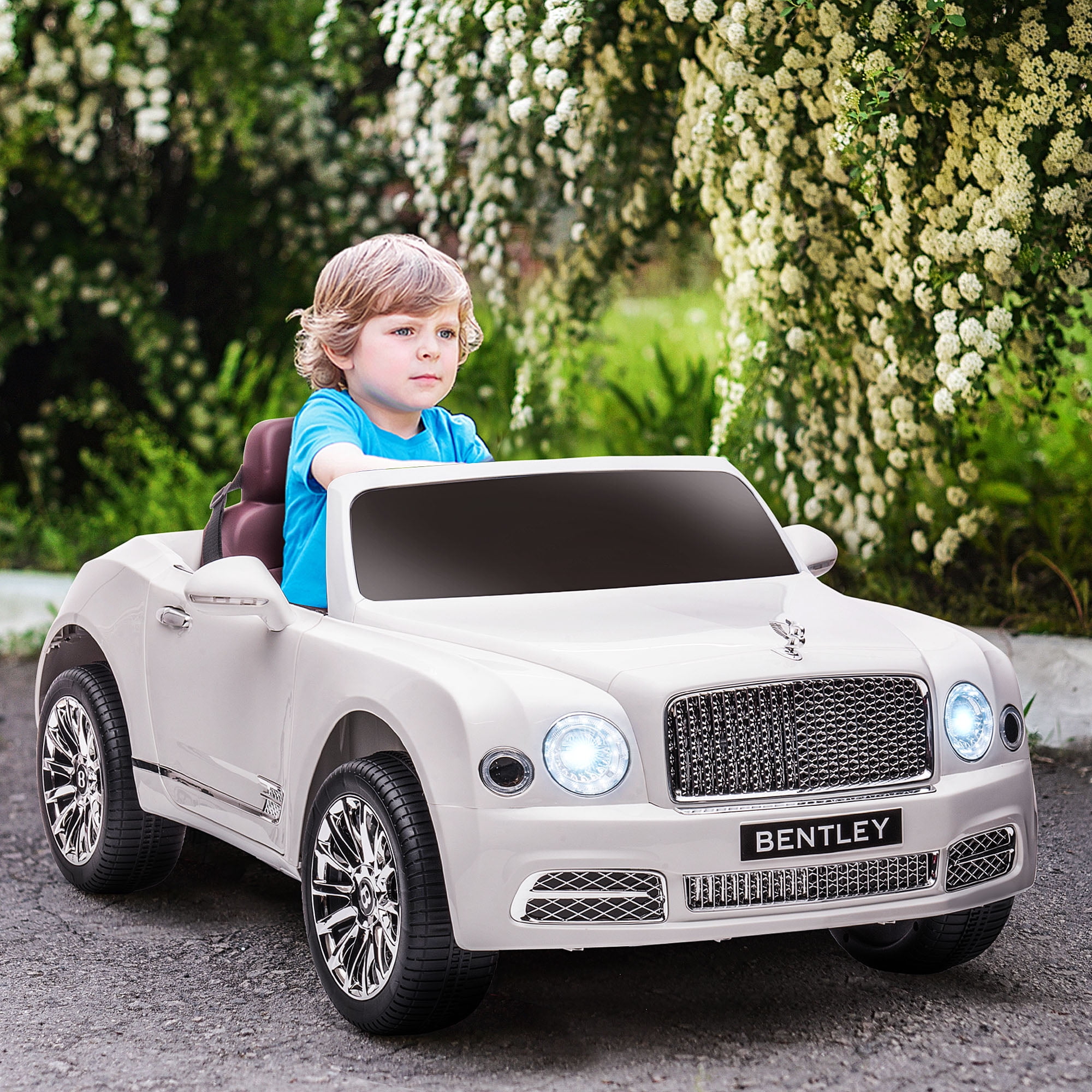 White 12V Bentley Mulsanne Ride-On Car with Remote Control
