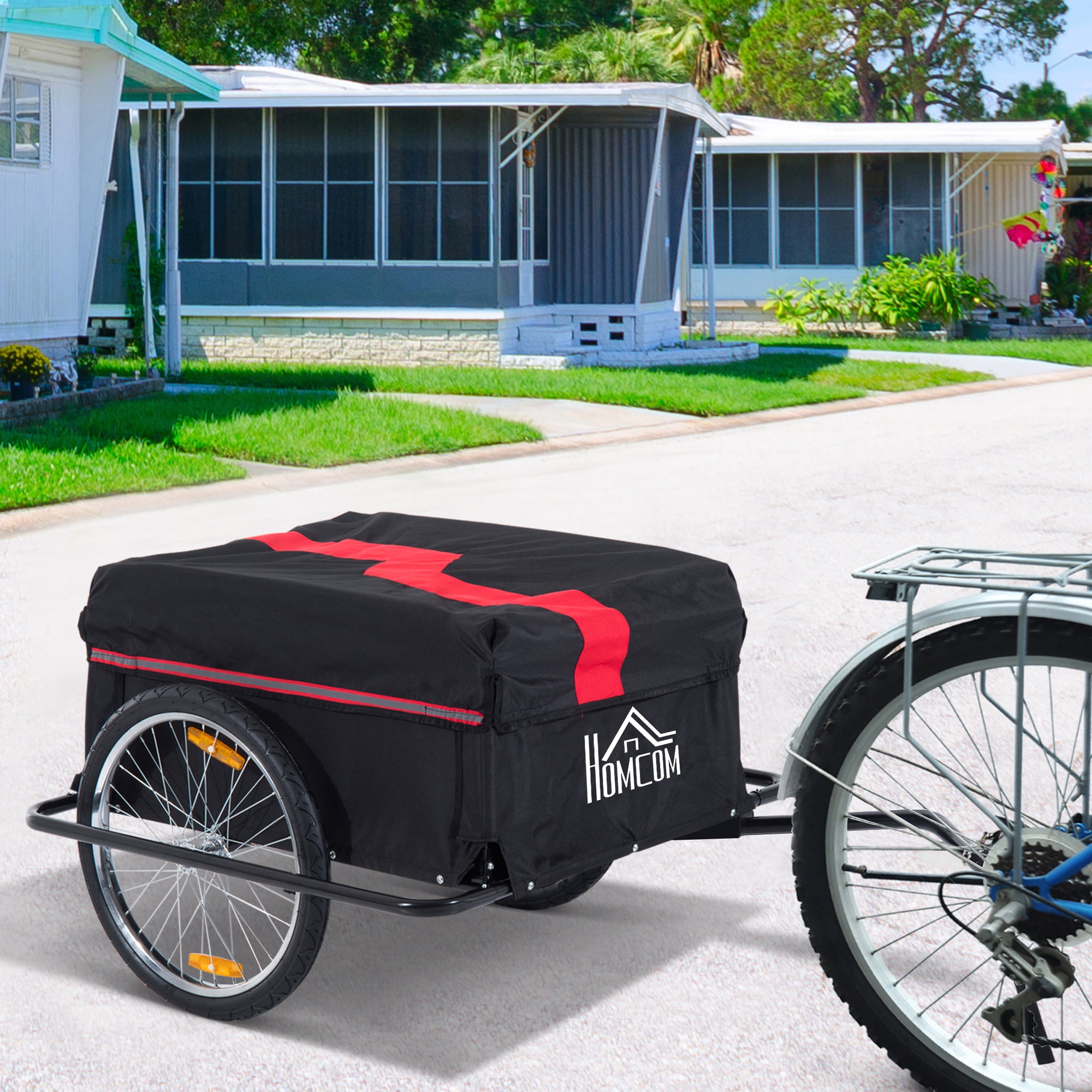 Aosom Large Folding Bicycle Cargo Trailer Two Wheel Bike Luggage Wagon with Removable Cover Fits 22 28 Wheels Red Walmart