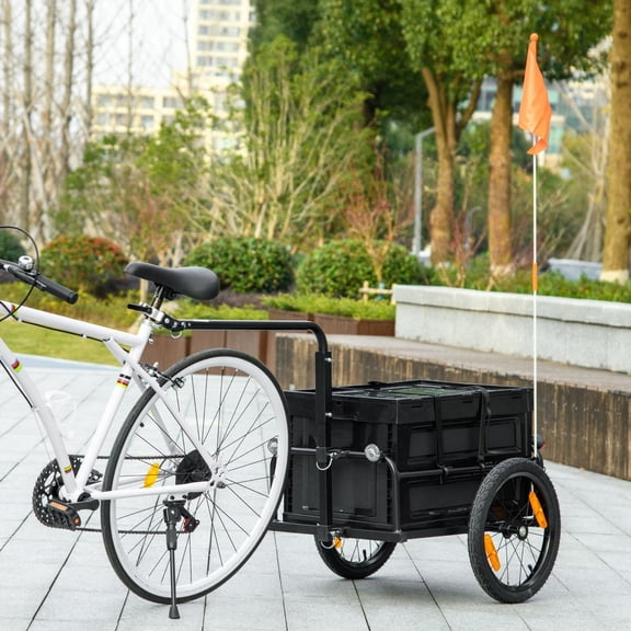 Aosom Bike Cargo Trailer 16 Wheels, Pet Stroller Wagon for Dogs, Removable Storage Box, Black Steel