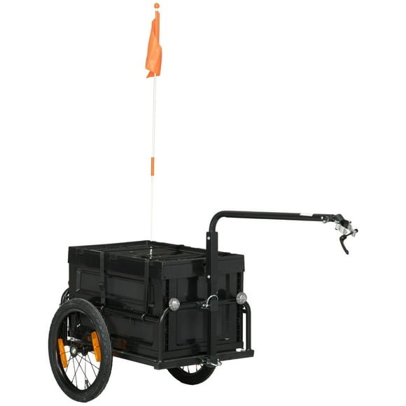 Aosom Bike Cargo Trailer,Bicycle Trailer Wagon Cart with Removable Storage Box,Quick Release 16" Wheels and Safe Reflectors,No Bottom,Black Steel Pet Supplies Pet Strollers