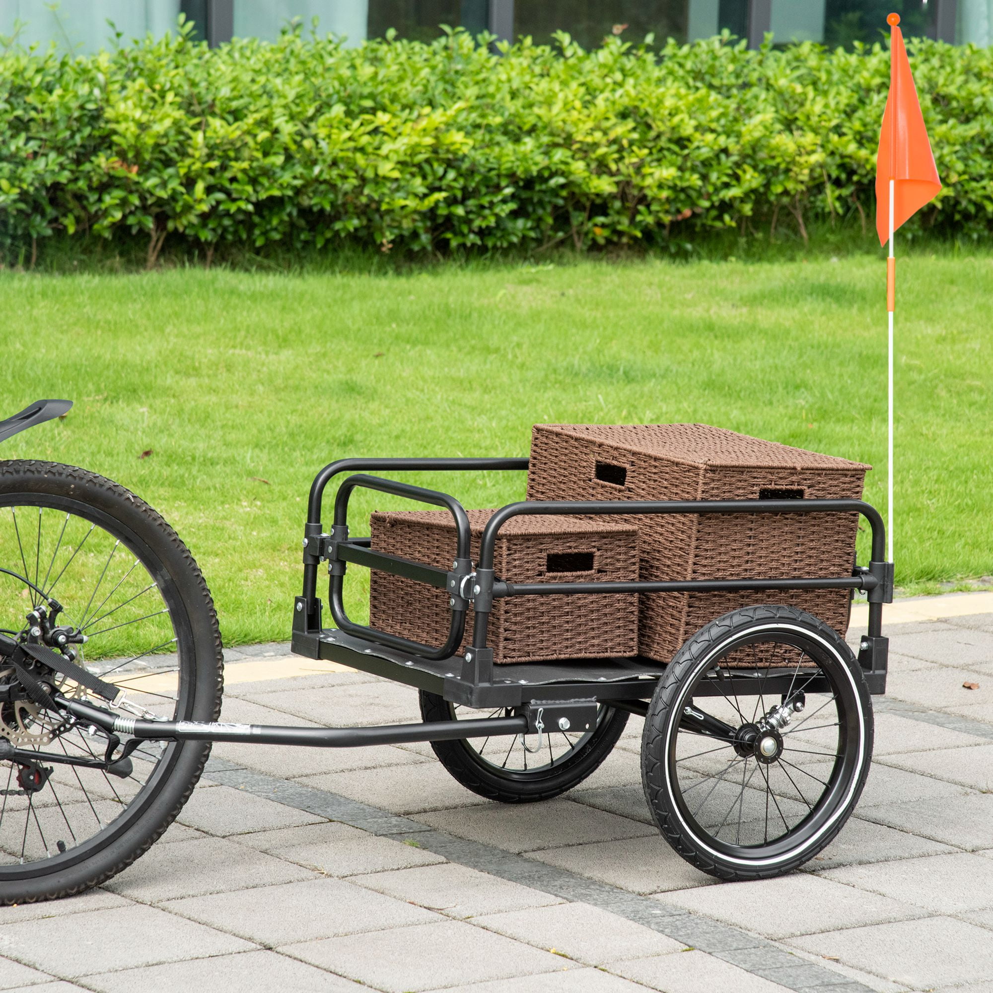 Black Steel Bike Cargo Trailer with 16'' Wheels and Suspension