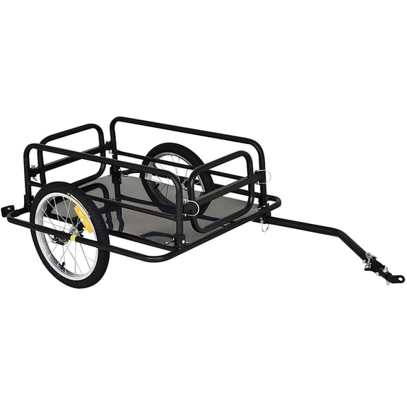 Aosom Bike Cargo Trailer for Hefty Loads, Foldable Compact Storage, Universal Hitch, Bike Wagon Bike Trailer Bicycle Cargo Trailer Bike Attachment with 16" Wheels, Heavy-Duty, Black