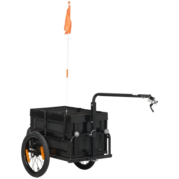 Aosom Bike Cargo Trailer with Removable Storage Box, Bicycle Trailer Wagon Cart for Heavy Loads, Quick Release 16 Wheels and Reflectors, Galvanized Steel Bottom, 88lbs Capacity