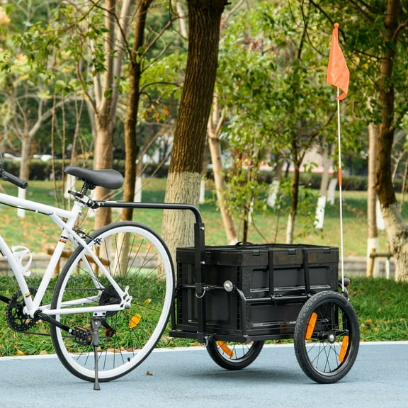 Aosom Bike Trailer Bicycle Cargo Trailer Wagon with Removable Storage Box, No Bottom