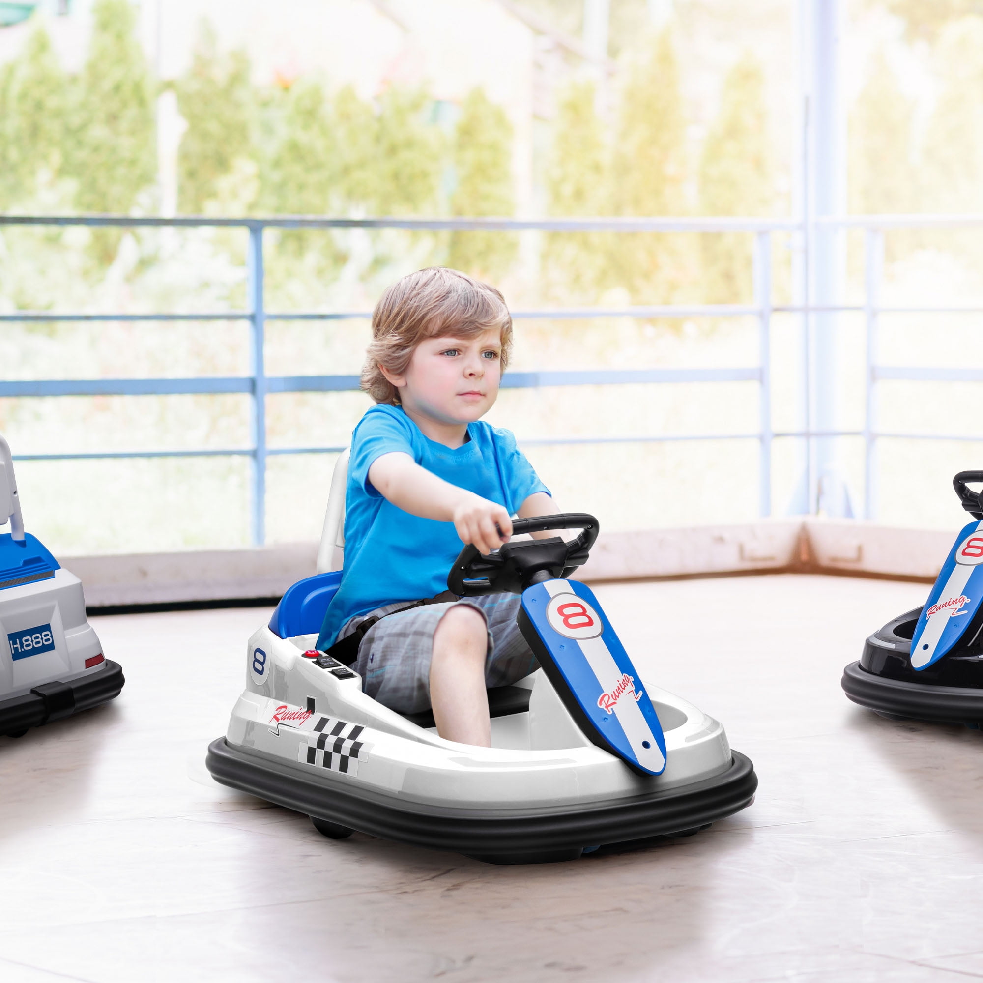 6V White and Blue Electric Ride-On Bumper Car